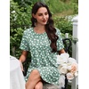 Ekouaer Nightgowns for Women Pleated Nightshirts Short Sleeve Sleepshirts(Green White Florals)