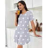 Ekouaer Nightgowns for Women Pleated Nightshirts Short Sleeve Sleepshirts(Light Grey White Star)