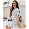 Ekouaer Nightgowns for Women Pleated Nightshirts Short Sleeve Sleepshirts(Light Grey White Star)