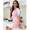 Ekouaer Nightgowns for Women Pleated Nightshirts Short Sleeve Sleepshirts(Pink & Blue Tie Dye)