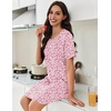 Ekouaer Nightgowns for Women Pleated Nightshirts Short Sleeve Sleepshirts(Pink White Florals)