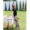 Ekouaer Pajama Sets for Women 2 Piece Short Sleeve Pj V Neck Chest Pocket(Black Monstera)