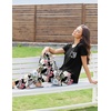 Ekouaer Pajama Sets for Women 2 Piece Short Sleeve Pj V Neck Chest Pocket(Black Monstera)