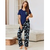 Ekouaer Pajama Sets for Women 2 Piece Short Sleeve Pj V Neck Chest Pocket(Black Navy Floral)