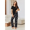 Ekouaer Pajama Sets for Women 2 Piece Short Sleeve Pj V Neck Chest Pocket(Black White Floral)