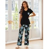 Ekouaer Pajama Sets for Women 2 Piece Short Sleeve Pj V Neck Chest Pocket(Black-blue Flower)