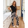 Ekouaer Pajama Sets for Women 2 Piece Short Sleeve Pj V Neck Chest Pocket(Black-pink Flower)