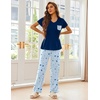 Ekouaer Pajama Sets for Women 2 Piece Short Sleeve Pj V Neck Chest Pocket(Blue-navy Star)
