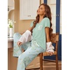 Ekouaer Pajama Sets for Women 2 Piece Short Sleeve Pj V Neck Chest Pocket(Green Daisy)