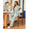 Ekouaer Pajama Sets for Women 2 Piece Short Sleeve Pj V Neck Chest Pocket(Green Daisy)