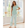 Ekouaer Pajama Sets for Women 2 Piece Short Sleeve Pj V Neck Chest Pocket(Green Daisy)