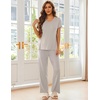 Ekouaer Pajama Sets for Women 2 Piece Short Sleeve Pj V Neck Chest Pocket(Grey Striped)