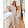 Ekouaer Pajama Sets for Women 2 Piece Short Sleeve Pj V Neck Chest Pocket(Grey Striped)