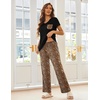 Ekouaer Pajama Sets for Women 2 Piece Short Sleeve Pj V Neck Chest Pocket(Leopard Brown)