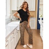 Ekouaer Pajama Sets for Women 2 Piece Short Sleeve Pj V Neck Chest Pocket(Leopard Brown)
