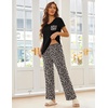 Ekouaer Pajama Sets for Women 2 Piece Short Sleeve Pj V Neck Chest Pocket(Leopard Grey)