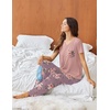 Ekouaer Pajama Sets for Women 2 Piece Short Sleeve Pj V Neck Chest Pocket(Mauve Floral)