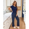 Ekouaer Pajama Sets for Women 2 Piece Short Sleeve Pj V Neck Chest Pocket(Navy Dots)