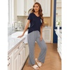 Ekouaer Pajama Sets for Women 2 Piece Short Sleeve Pj V Neck Chest Pocket(Navy Striped)