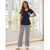 Ekouaer Pajama Sets for Women 2 Piece Short Sleeve Pj V Neck Chest Pocket(Navy Striped)