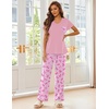 Ekouaer Pajama Sets for Women 2 Piece Short Sleeve Pj V Neck Chest Pocket(Pink Bow Tie)