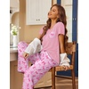 Ekouaer Pajama Sets for Women 2 Piece Short Sleeve Pj V Neck Chest Pocket(Pink Bow Tie)