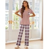 Ekouaer Pajama Sets for Women 2 Piece Short Sleeve Pj V Neck Chest Pocket(Pink Plaid)