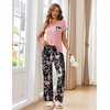 Ekouaer Pajama Sets for Women 2 Piece Short Sleeve Pj V Neck Chest Pocket(Pink-black Flower)