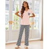 Ekouaer Pajama Sets for Women 2 Piece Short Sleeve Pj V Neck Chest Pocket(Pink-grey Star)