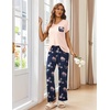 Ekouaer Pajama Sets for Women 2 Piece Short Sleeve Pj V Neck Chest Pocket(Pink-navy Flower)