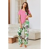 Ekouaer Pajama Sets for Women 2 Piece Short Sleeve Pj V Neck Chest Pocket(Rose Pink Palm Leaves)