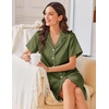 Ekouaer Silk Nightgowns for Women Satin Sleep Shirts Button Down Nightshirt(Army Green)