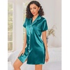 Ekouaer Silk Nightgowns for Women Satin Sleep Shirts Button Down Nightshirt(Blue Green)