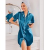 Ekouaer Silk Nightgowns for Women Satin Sleep Shirts Button Down Nightshirt(Deep Blue)