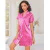 Ekouaer Silk Nightgowns for Women Satin Sleep Shirts Button Down Nightshirt(Hot Pink Leopard)