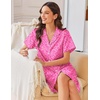 Ekouaer Silk Nightgowns for Women Satin Sleep Shirts Button Down Nightshirt(Hot Pink Leopard)