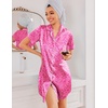 Ekouaer Silk Nightgowns for Women Satin Sleep Shirts Button Down Nightshirt(Hot Pink Leopard)