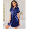 Ekouaer Silk Nightgowns for Women Satin Sleep Shirts Button Down Nightshirt(Navy Blue)