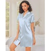 Ekouaer Silk Nightgowns for Women Satin Sleep Shirts Button Down Nightshirt(Striped Blue)