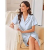 Ekouaer Silk Nightgowns for Women Satin Sleep Shirts Button Down Nightshirt(Striped Blue)
