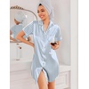 Ekouaer Silk Nightgowns for Women Satin Sleep Shirts Button Down Nightshirt(Striped Blue)
