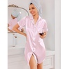 Ekouaer Silk Nightgowns for Women Satin Sleep Shirts Button Down Nightshirt(Striped Pink)