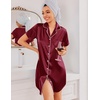 Ekouaer Silk Nightgowns for Women Satin Sleep Shirts Button Down Nightshirt(Wine Red)