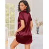 Ekouaer Silk Nightgowns for Women Satin Sleep Shirts Button Down Nightshirt(Wine Red)