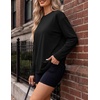 Ekouaer Womens Oversized Long Sleeve Cotton Shirts Crew Neck Fall Tops(Black)