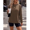 Ekouaer Womens Oversized Long Sleeve Cotton Shirts Crew Neck Fall Tops(Brown)