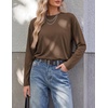 Ekouaer Womens Oversized Long Sleeve Cotton Shirts Crew Neck Fall Tops(Brown)