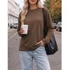 Ekouaer Womens Oversized Long Sleeve Cotton Shirts Crew Neck Fall Tops(Brown)