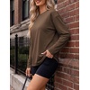 Ekouaer Womens Oversized Long Sleeve Cotton Shirts Crew Neck Fall Tops(Brown)