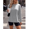 Ekouaer Womens Oversized Long Sleeve Cotton Shirts Crew Neck Fall Tops(Grey)